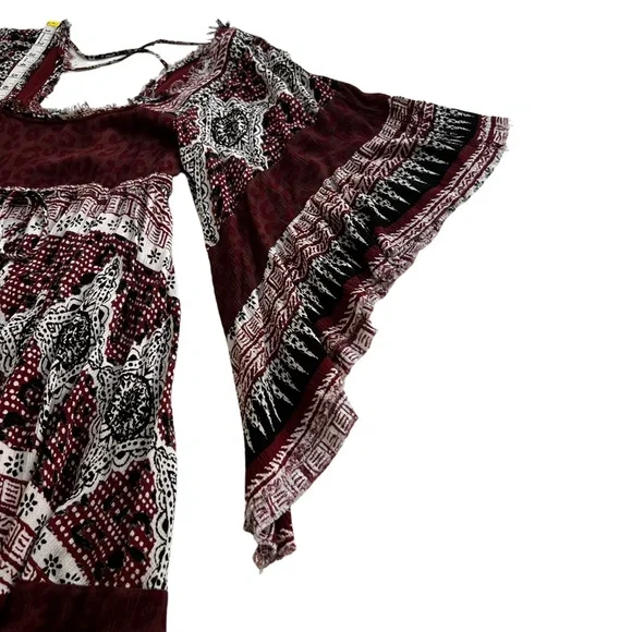 Free People Heart of Gold Brown Boho Peasant Dramatic Sleeve Short Dress Small - Picture 2 of 13
